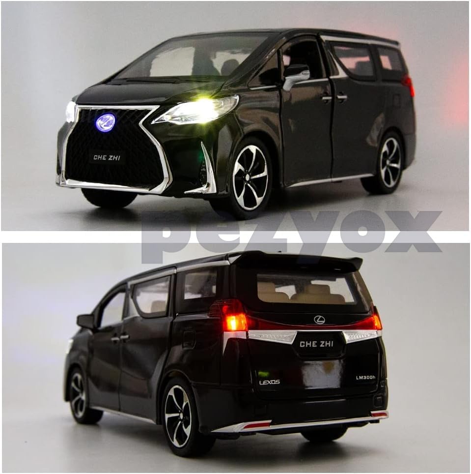 Image of Model Car 1 /24 Lexus LM300 Alloy Pull Back Metal Collectible Toy Car with Light and Sound Toy Vehicle Door Can be Opened-Black (Black)