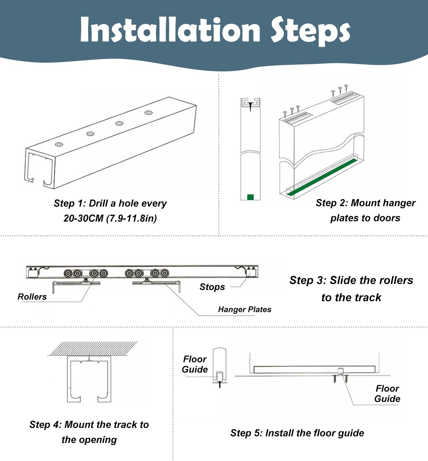Herrajes Puertas Correderas Kit de Herrajes para Puertas Corredizas de Doble Hoja, Riel de Aluminio para Puerta Corrediza de Armario, Kit de Puerta Corrediza Empotrada Resistente con Rodillos(Silver,6
