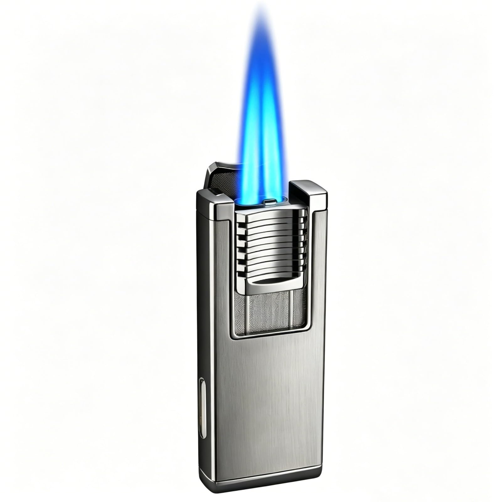 Dual Jet Lighter with Built-in Punch, Refillable Butane Windproof Blue Flame Lighter with Visible Fuel Window & Adjustable Flame, Zinc Alloy Pocket Lighter for Men's Gift (Butane Gas Not Included)(C)