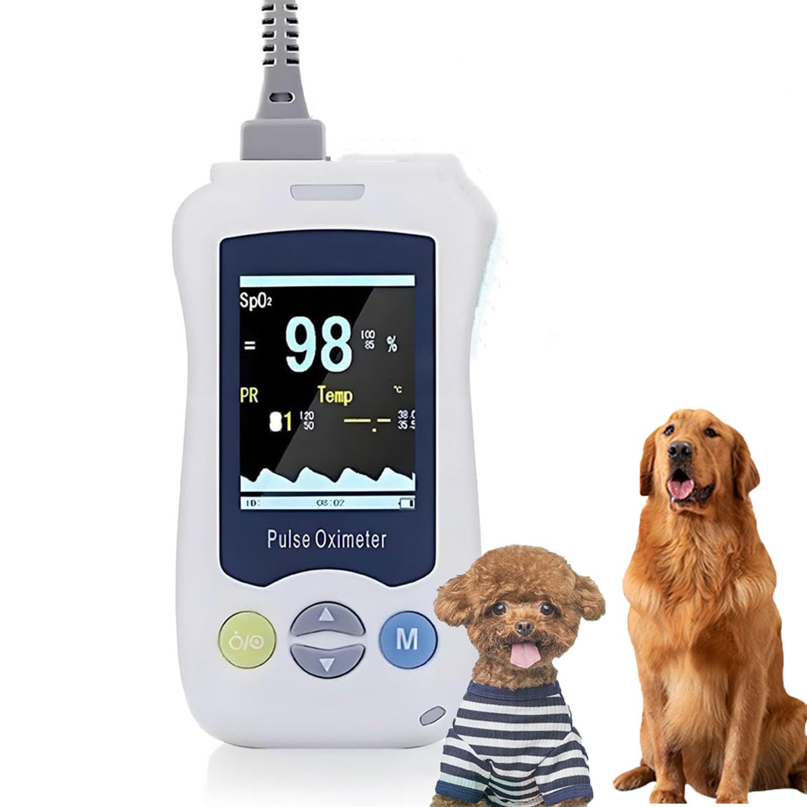 Pulso veterinario, oxímetro de veterinario para perros de mano, monitor de frecuencia de pulso de mascotas, sensor de oreja/lengua, pantalla de 2.8 pulgadas, para gatos, perros animales(No TEM