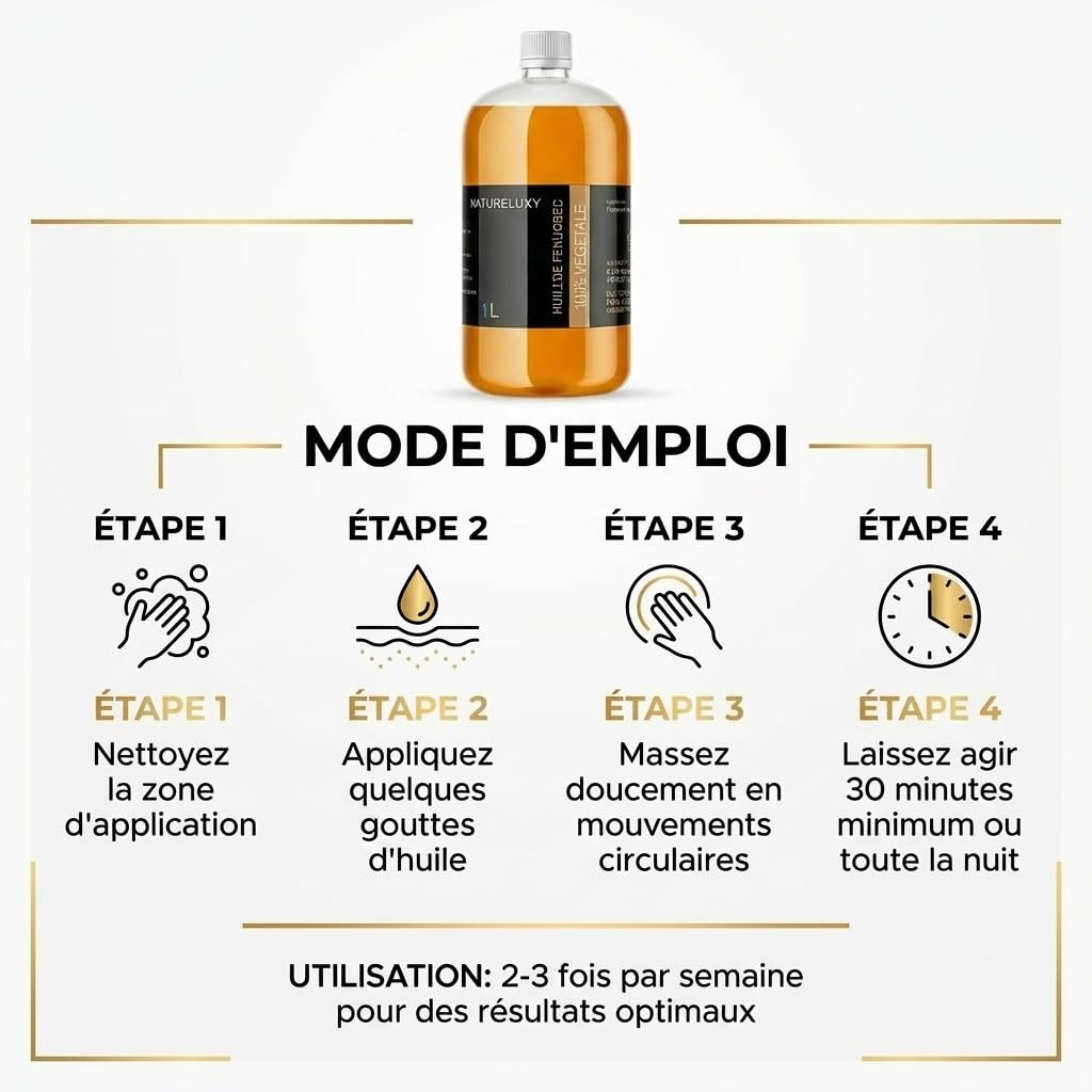 Huile de Fenugrec 1L – | Soin Visage, Corps & Cheveux | Nourrissante, Raffermissante & Fortifiante
