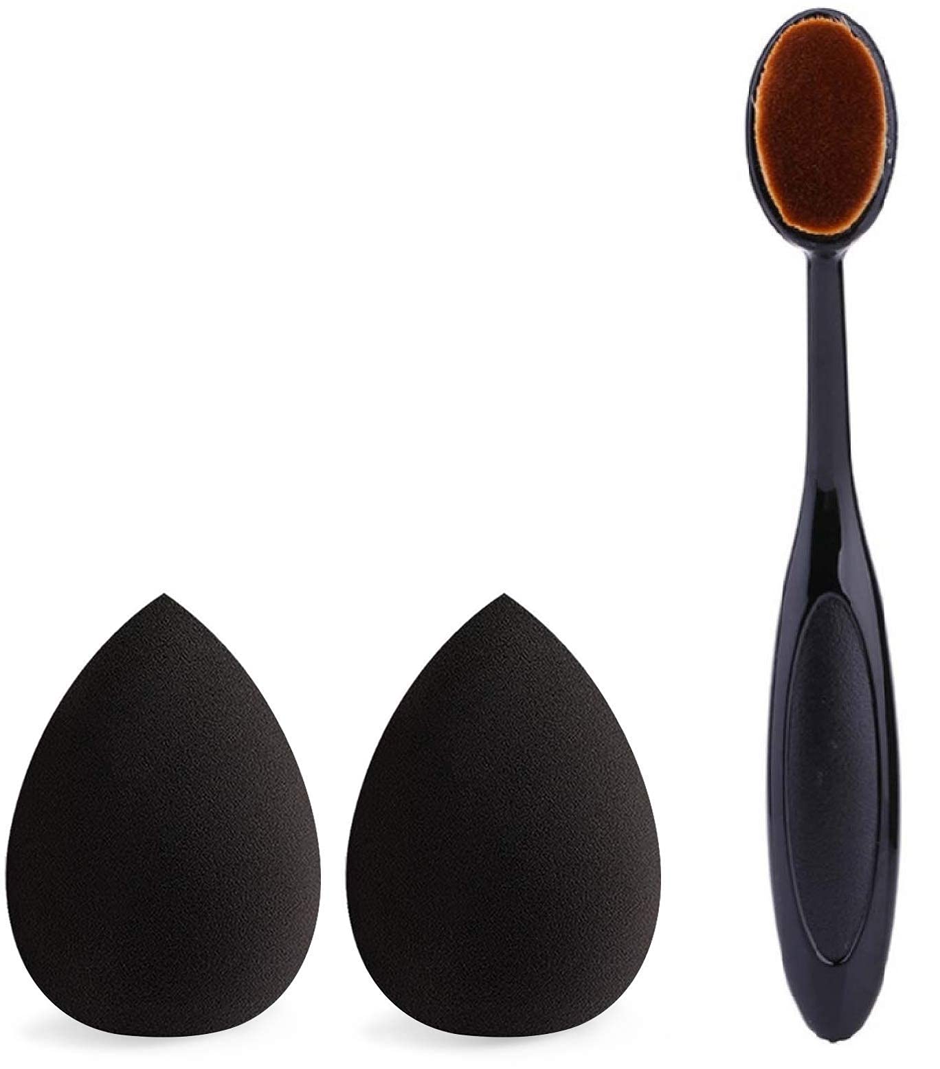 FABify Multicolour 2+1 Pcs Professional Foundation Makeup Sponges with Makeup Foundation Brush for Liquid, Cream and Powder (2 Sponges + 1 Foundation Brush) Color May Vary