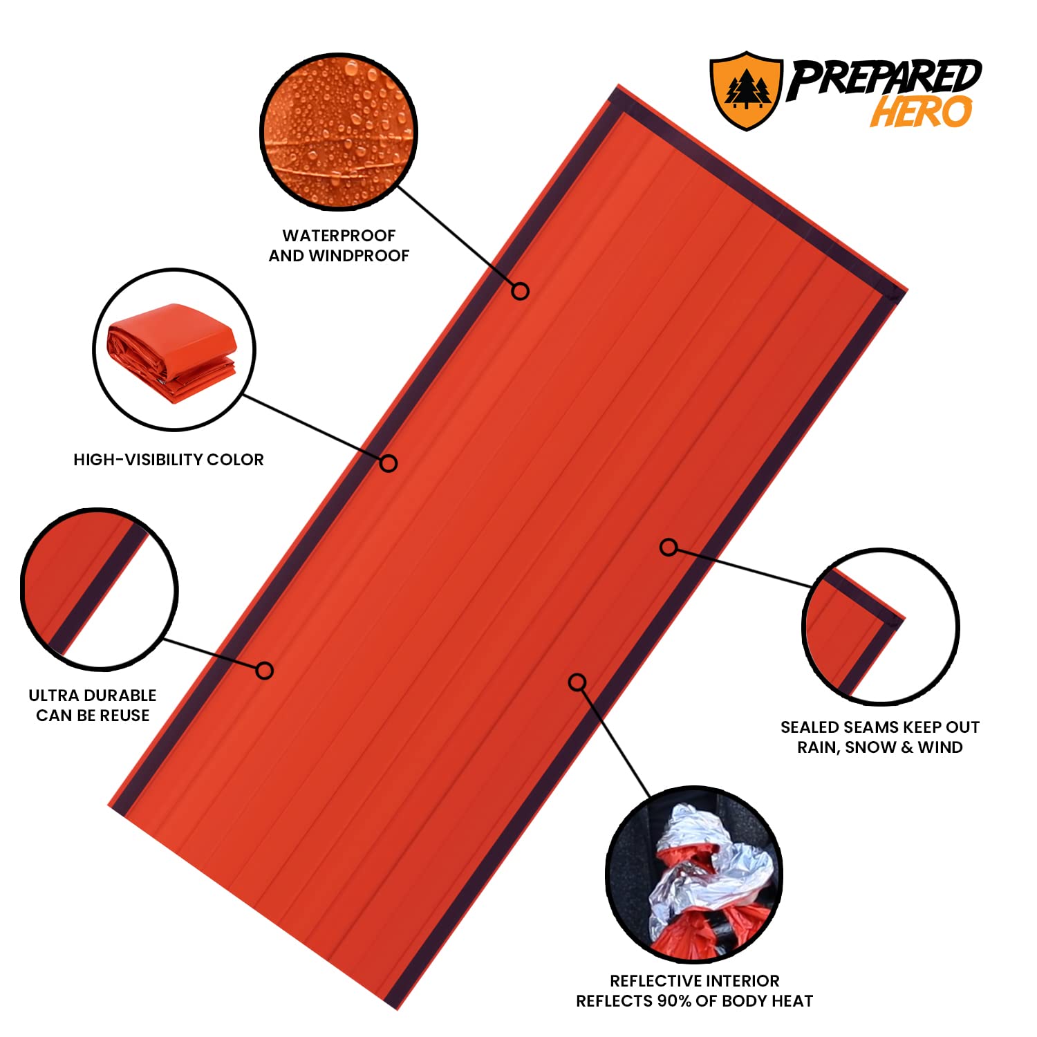 Prepared Hero Survival Bag – Paquete de 2 – Saco de dormir de emergencia, saco térmico para acampar, senderismo, al aire última intervensión Ligero, portátil, refugio de supervivencia.