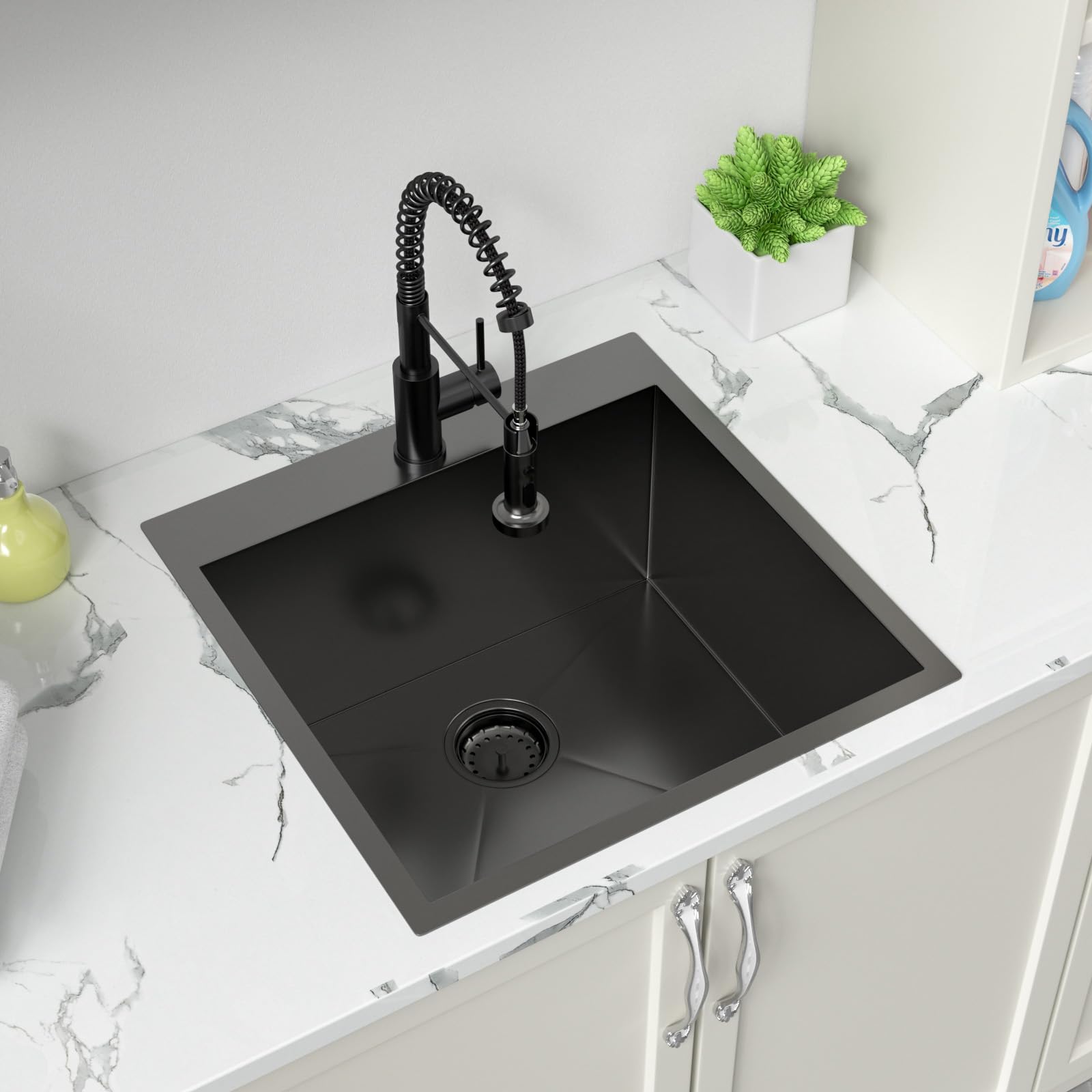 Sarlai Lavello per lavanderia – Lavello multiuso a montaggio superiore in acciaio inox calibro 16 – 55,9 x 55,9 x 30,5 cm – nero scuro