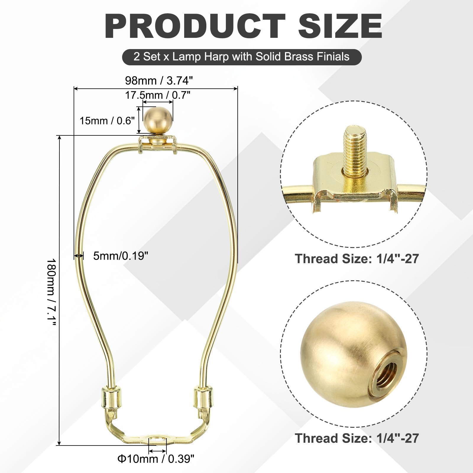 PATIKIL 7 Inch Lamp Harp Kit with 17.5mm Solid Brass Ball Finial - Image 3