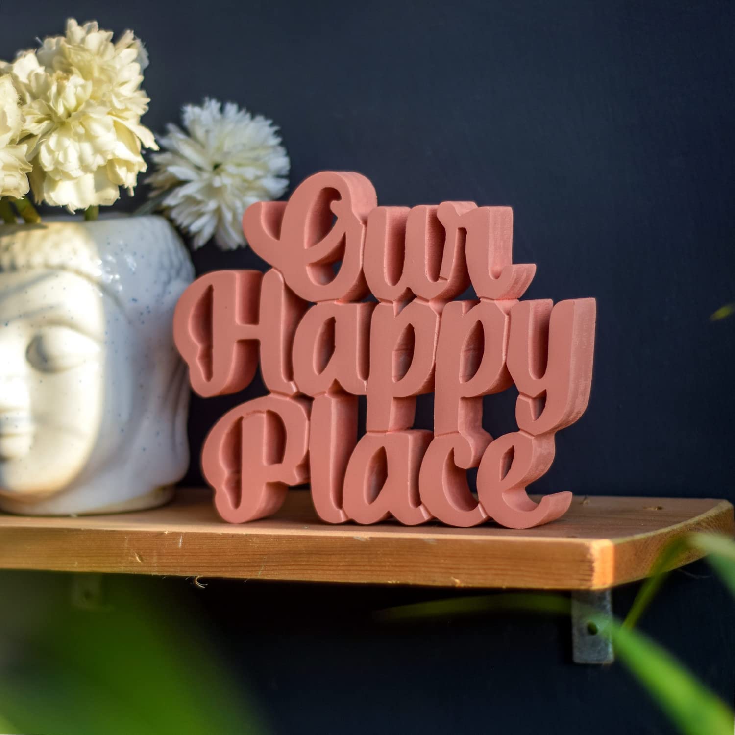 NUKKAD TALES Our Happy Place Peach Aesthetic Table Decor- Ideal For Home, Office, Desk, Or Shelf. Quirky Room Decoration Showpiece, Birthdays, Gifts, And Inspirational Wall Decor. MDF-image-33