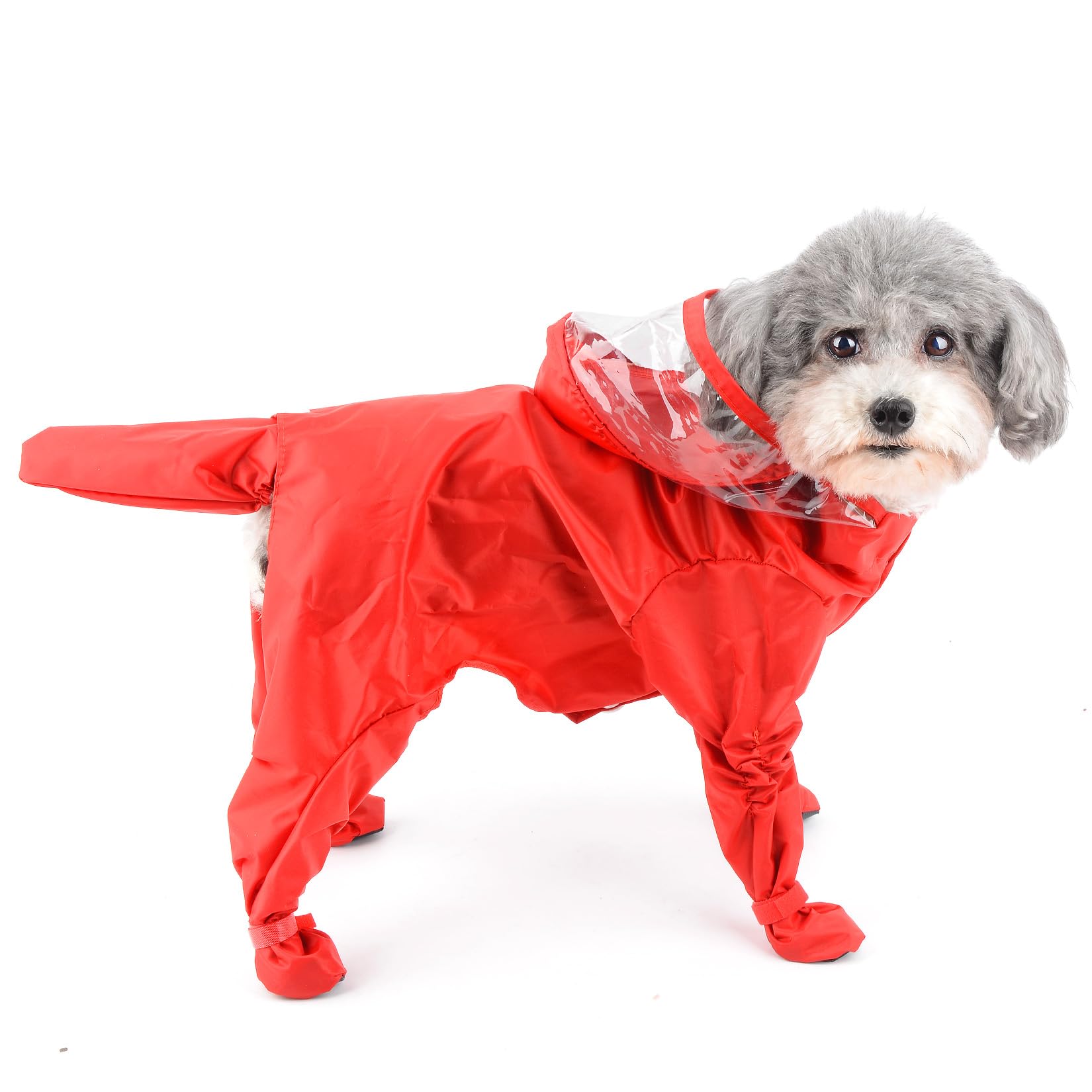 Ranphy Cute Puppy Dog Raincoat Four-Legged Waterproof All-Inclusive with Hat Rain Jacket Small Dogs Solid Pet Poncho Clothes, Red, XL