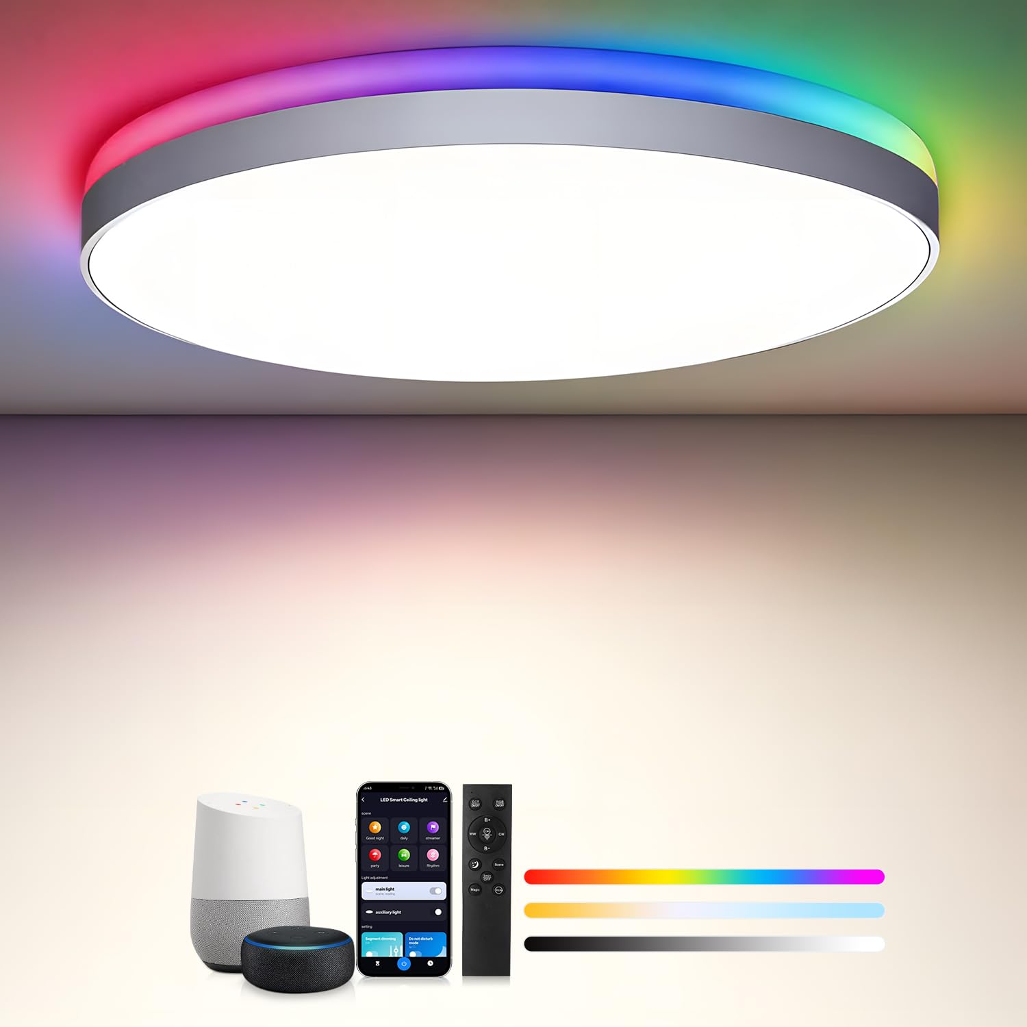 LED Deckenleuchte 36W 3600lm Ø30cm - Smarte Deckenlampe RGBIC & CCT 3000K-6500K, Dimmbar, Kompatibel mit Alexa, APP-Steuerung, Fernbedienung, Nachtlicht, Ideal für Schlafzimmer, Wohnzimmer, Küche