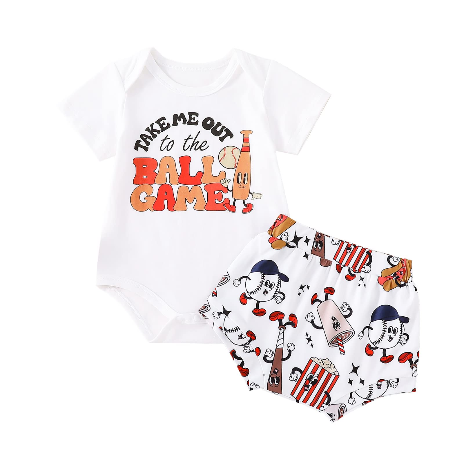 Newborn Baby Girl Clothes Little Sister Biggest Fan Onesie Romper Shorts Bell Bottoms Summer Baseball Outfit (G-White,18-24 Months)