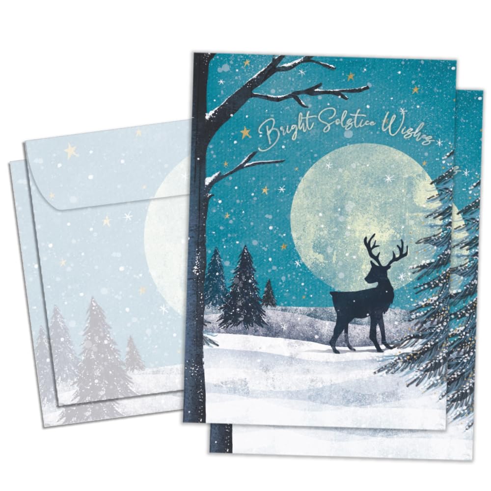 Tree-Free Greetings Solstice 2 Pack with Matching Envelopes, Eco Friendly, Made in USA, 100% Recycled Paper, 5 x 7, Solstice Wishes (GT65791)