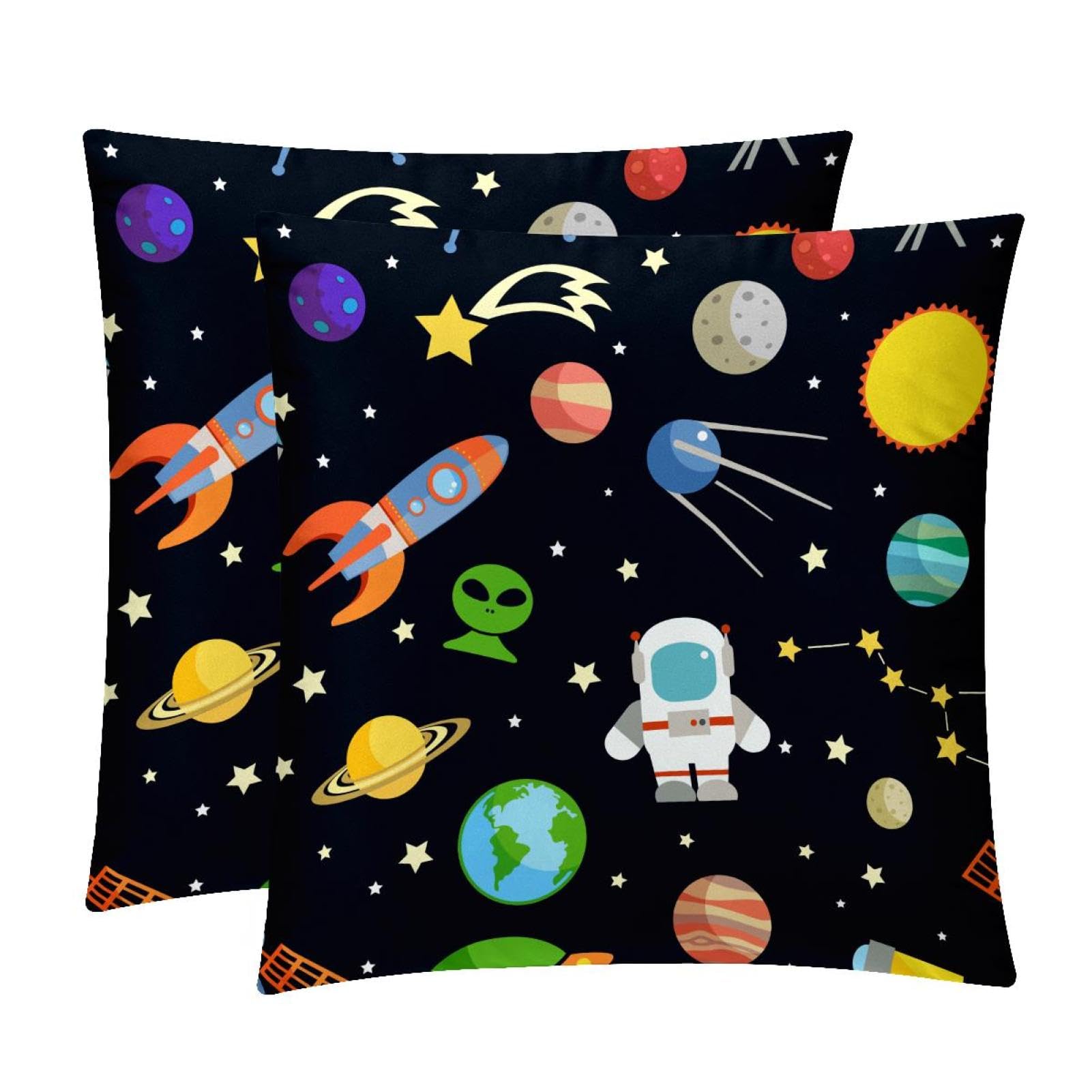 TDGKPZ Planet Space Throw Pillow Cases 2 Pack Pillowcases Zipper Cushion Covers For Bedroom Living Room 40x40cm