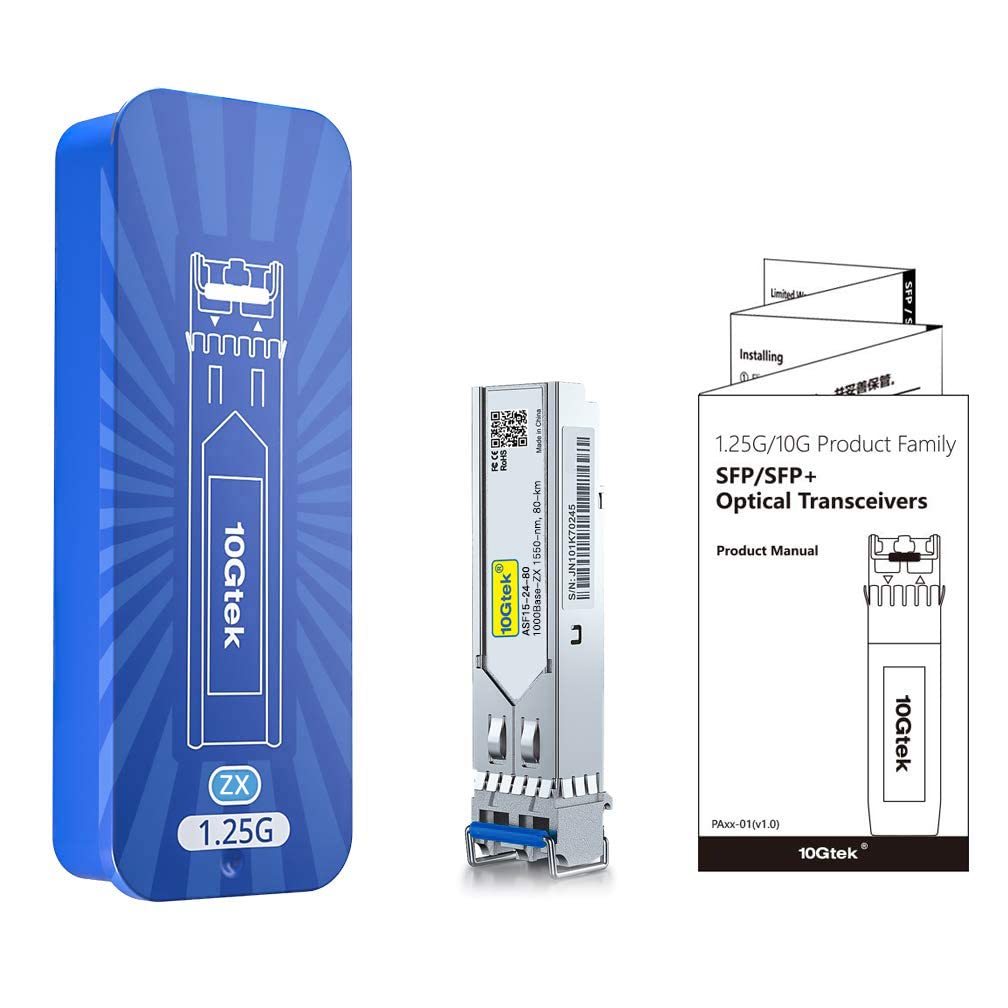 Transceptor SFP 1.25G 1000Base-ZX, SMF de 1550 nm, até 80 km, para