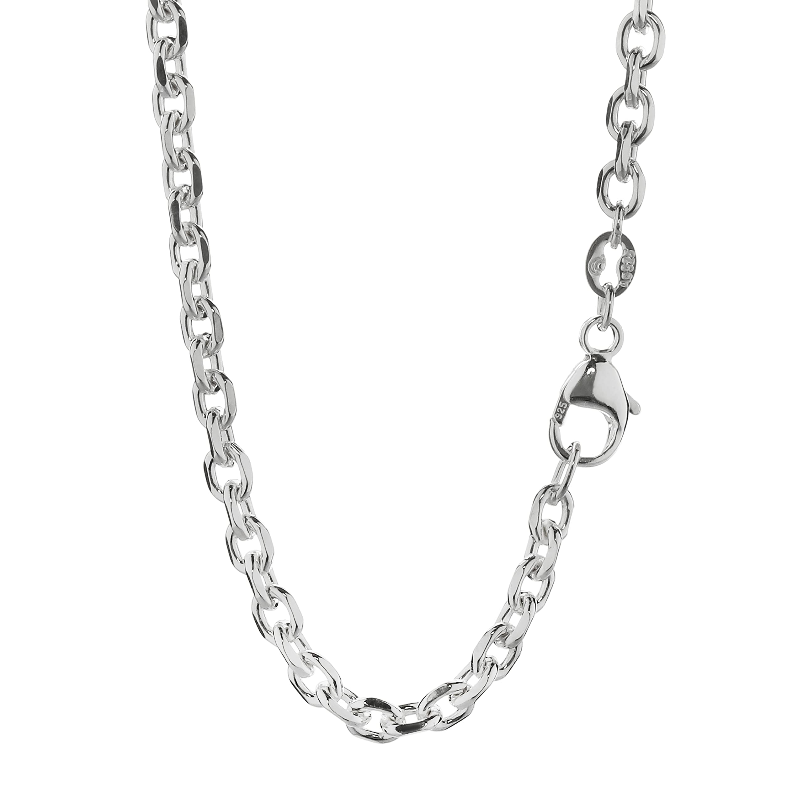 NKlaus Ankerkette massiv 925 Sterling Silber, 4-fach diamantiert, 1 Stück | 3mm breit; für Damen und Herren; mit 925-Silberpunze am Verschluss