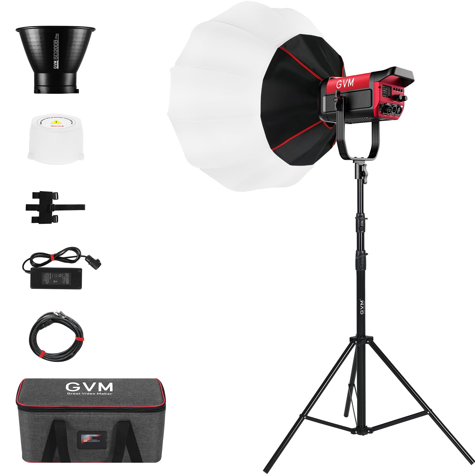 GVM Lampe vidéo LED avec Lanterne Softbox 200 W LED 200 W Lumière Continue Photographie Bowens 2700 K ~ 6800 K Lampe vidéo pour Studio Photo Youtube Film 45400 lux/1 m 12 Effets de lumière Lumière