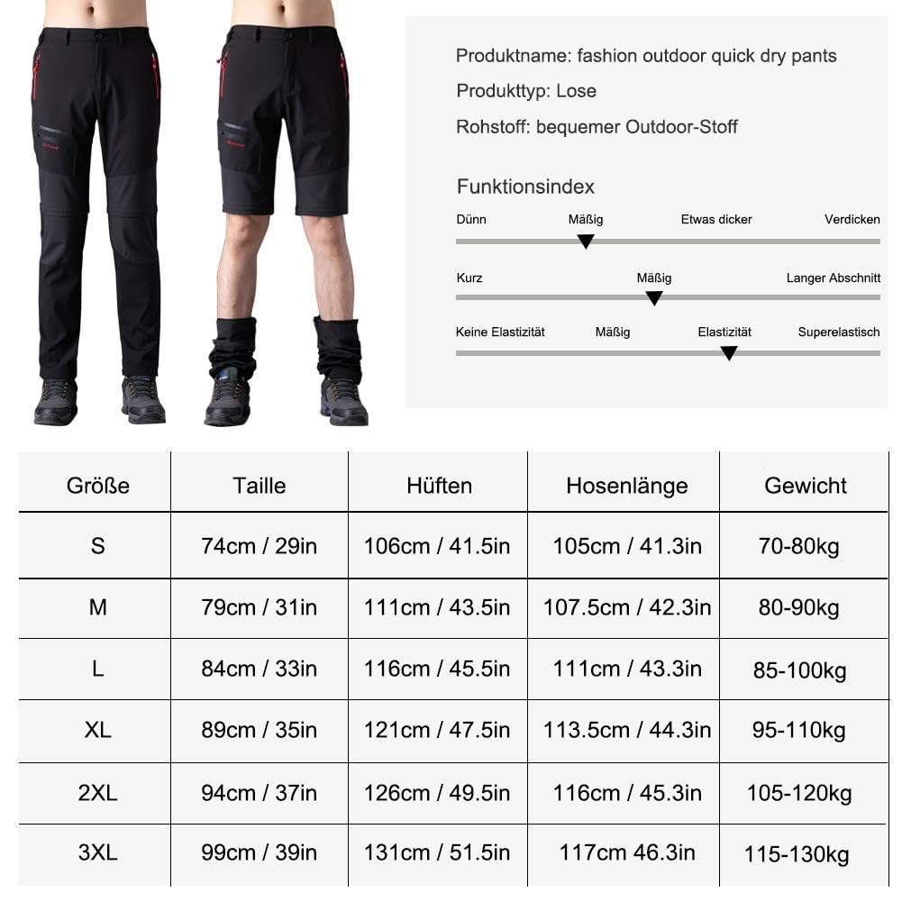 SANMIO Pantalones Aire Libre de Hombre Cortos Trekking Senderismo Secado Rápido Pantalón Funcionales Escalada Correr Montar Caminar Pantalones