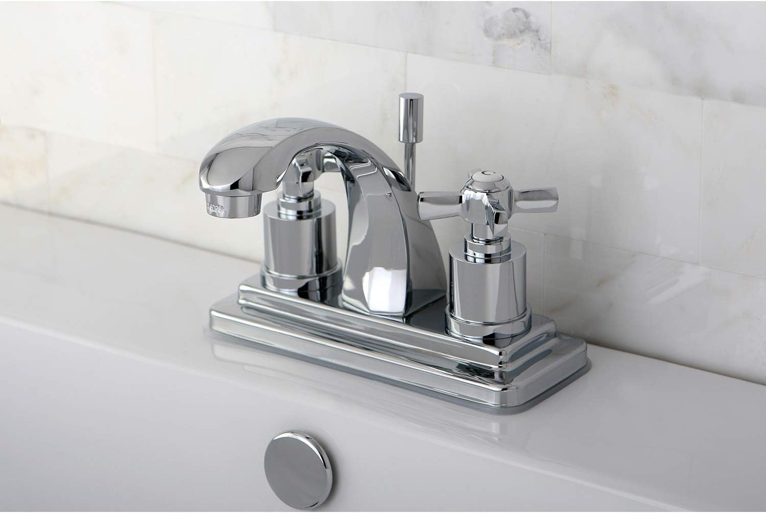 KINGSTON BRASS KS4641ZX Millennium 4-Inch Centerset Lavatory Faucet with Brass Pop-Up, Polished Chrome