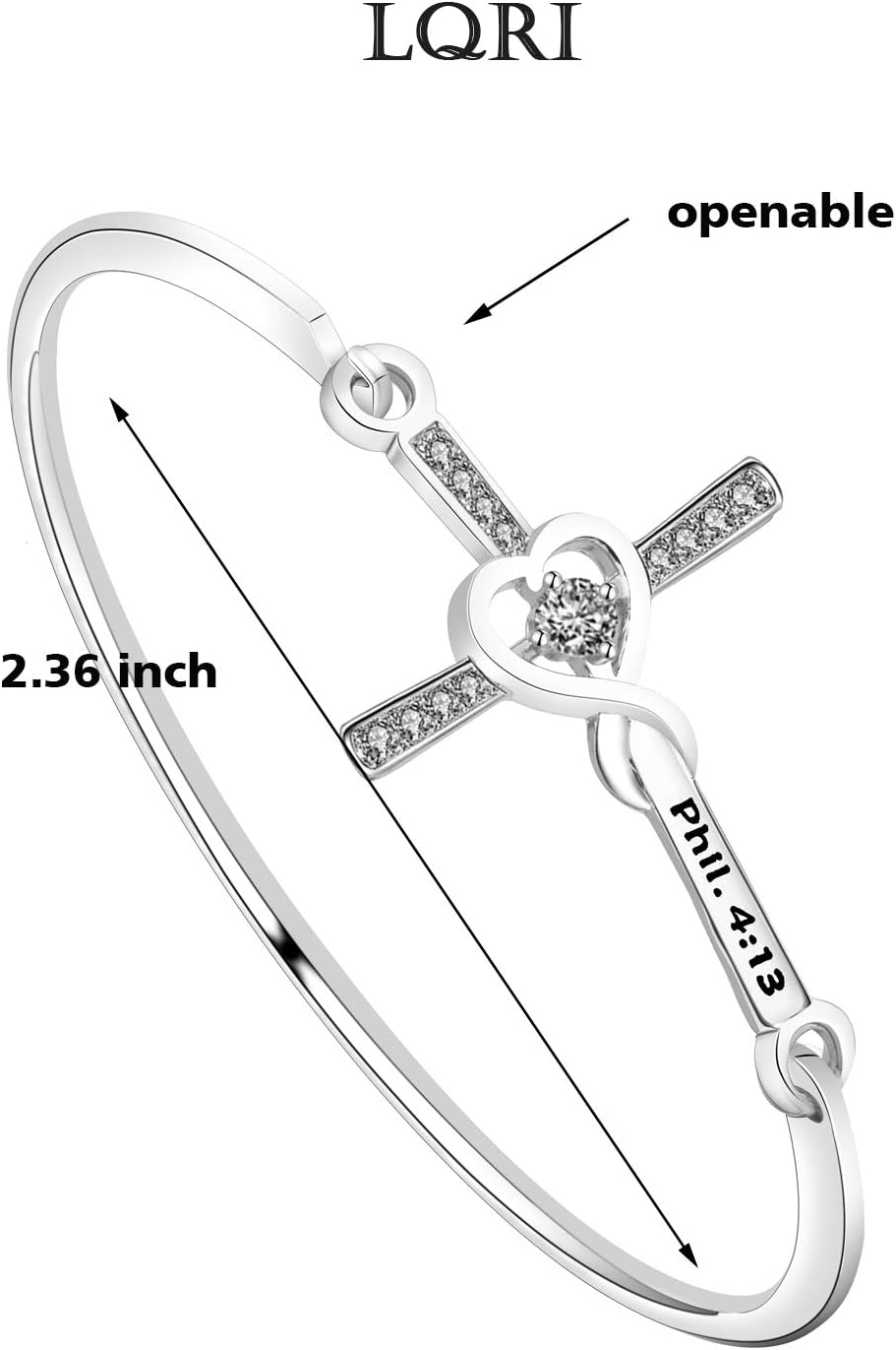 LQRI Christian Cross Bracelet Philippians 4:13 gift Bible Verses Gift God Cross Bangle Religious Gift For Women - Image 5
