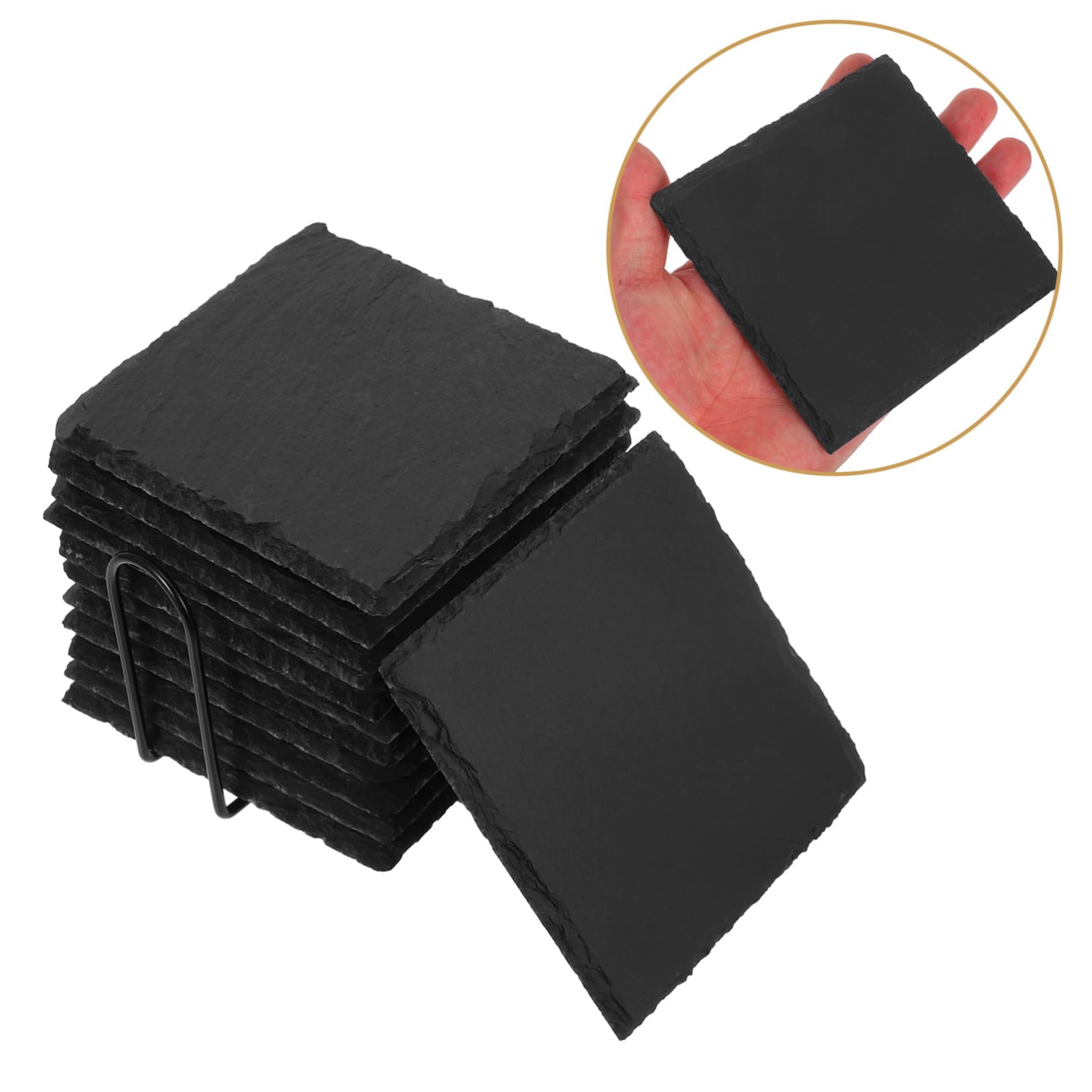sous-Verres Faciles à Nettoyer Ronds Lot de 12 en Ardoise Noire, Résistants la Chaleur, Antidérapants pour Whisky et Boissons, Déco Maison