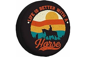 Horse Spare Tire Cover, 17" Retro Cartoon Poster HORSE RIDING Sunset Club...