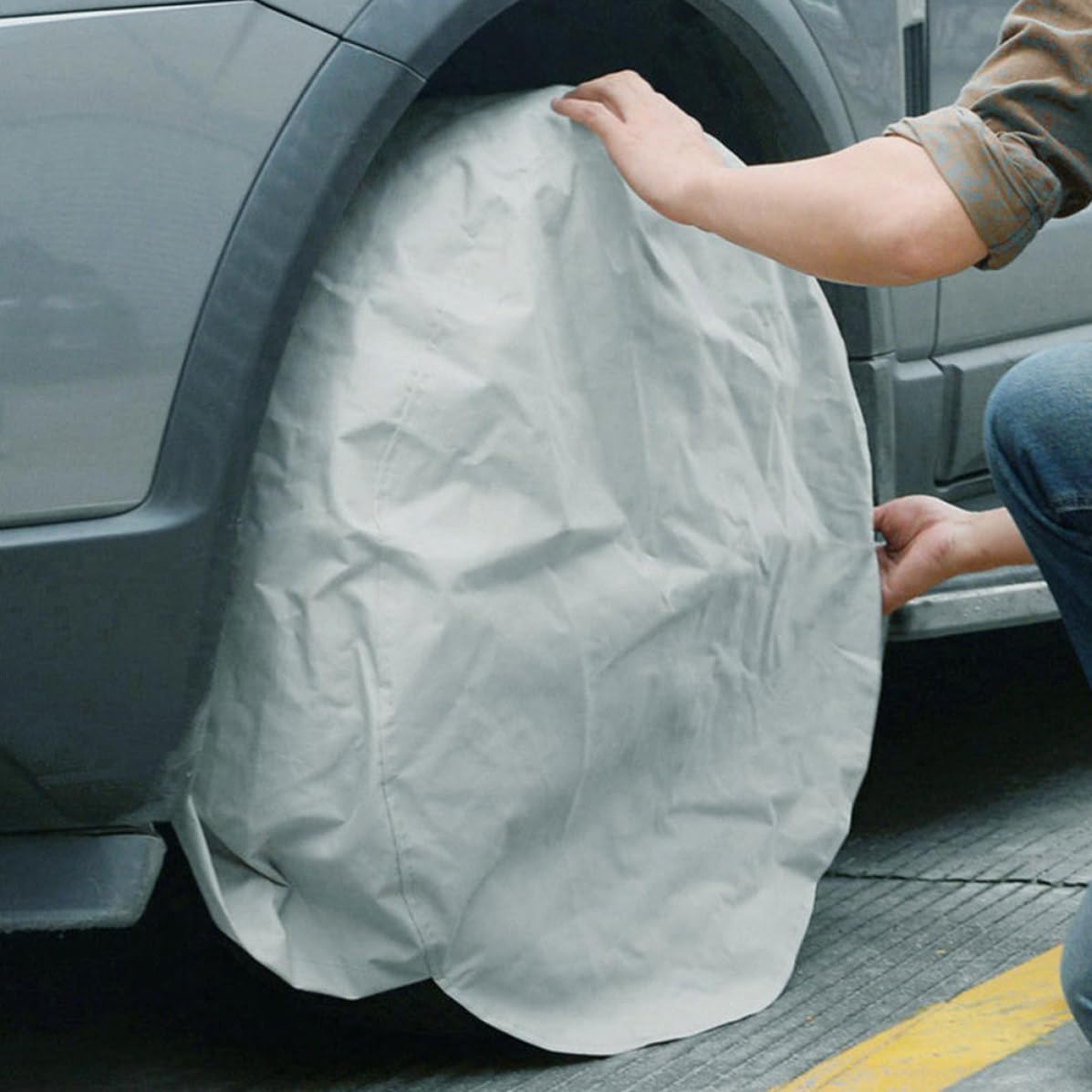 Protector de Llantas Resistente de Tela Oxford Plata 4 Fundas para Rueda para autocaravanas y caravanas 27-29 Pulgadas