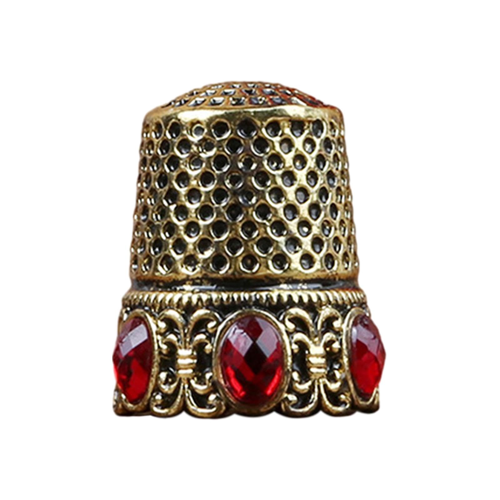 Juego de 10 dedales de costura duraderos para bordar, accesorios de bordado, cristal dorado, 1,5 x 1,5 x 2,5 cm