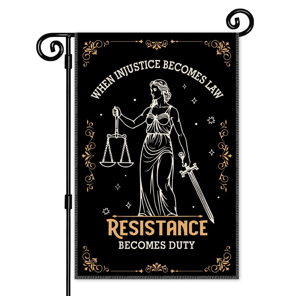 JMYROG When Injustice Becomes Law Resistance Becomes Duty Garden Flag, Double Sided Yard Outdoor Farmhouse Lawn Porch Decor Banner, Social Justice