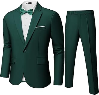 MAGE MALE Men's 2 Piece Suit One Button Slim Fit Formal Wedding Prom Tuxedo Suits Blazer Pants with Bow Tie Set