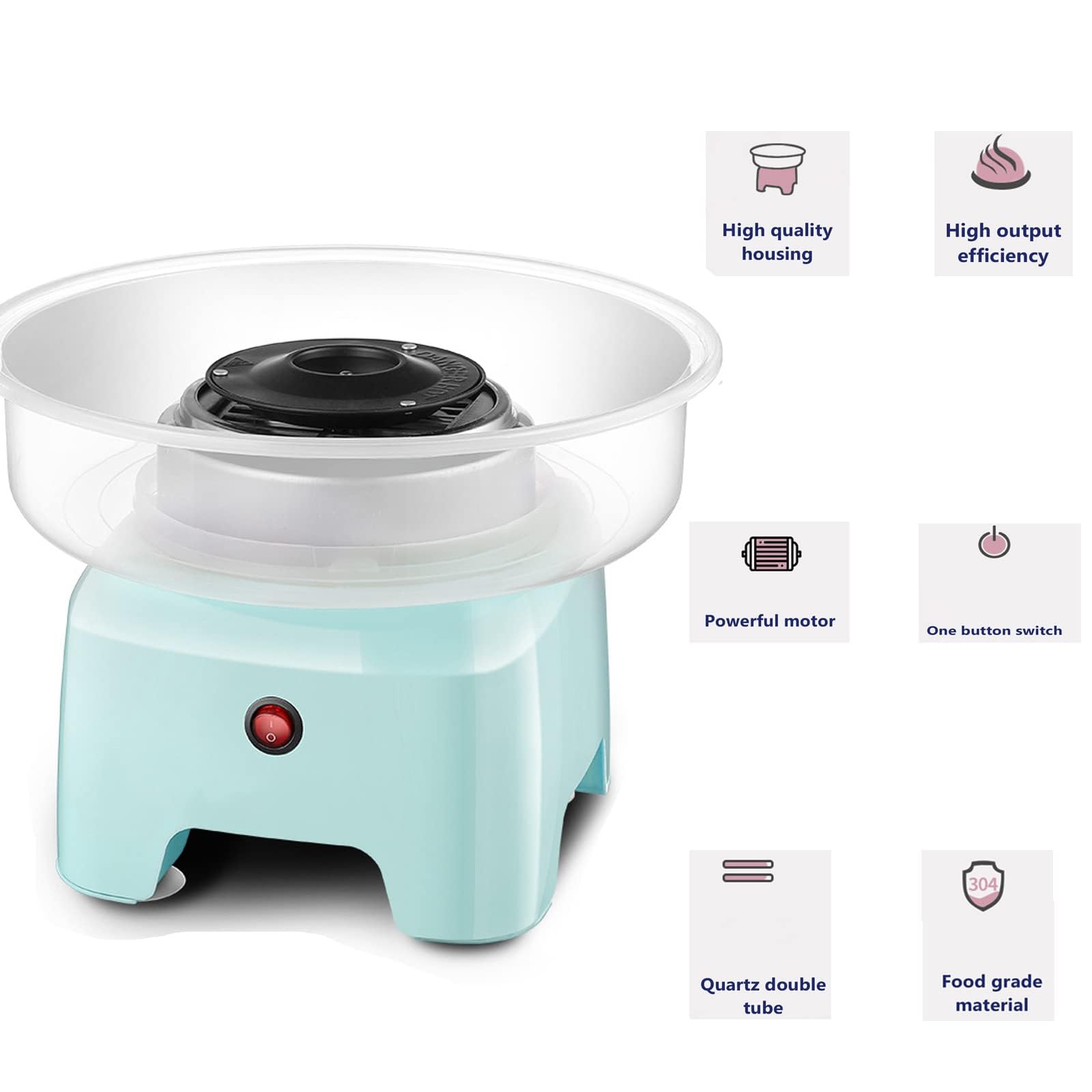 Máquina de algodón de azúcar de 450 W con palé grande de 298 mm y cuenco de prevención de salpicaduras, extraíble y lavable para reuniones familiares