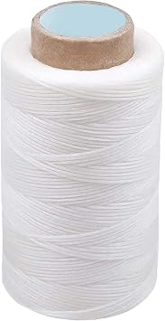 Waxed Thread, 150D 1mm Thick Strong Thread, 260M Leather Sewing Waxed String for Leather DIY Projects, Bookbinding, Shoe Repairing, Heavy Fabrics, Bags - White