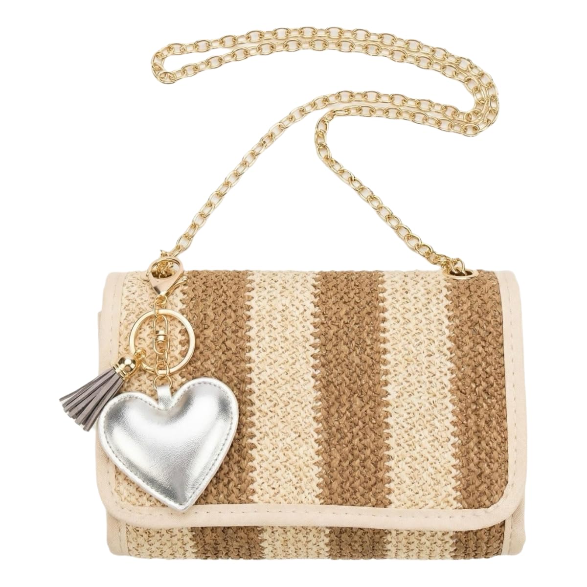 Borsa di Paglia Donna Borse da Donna, Fotocamera A Colori Bloccati, Tessute Righe Stampate, Crossbody Elegante-Khaki