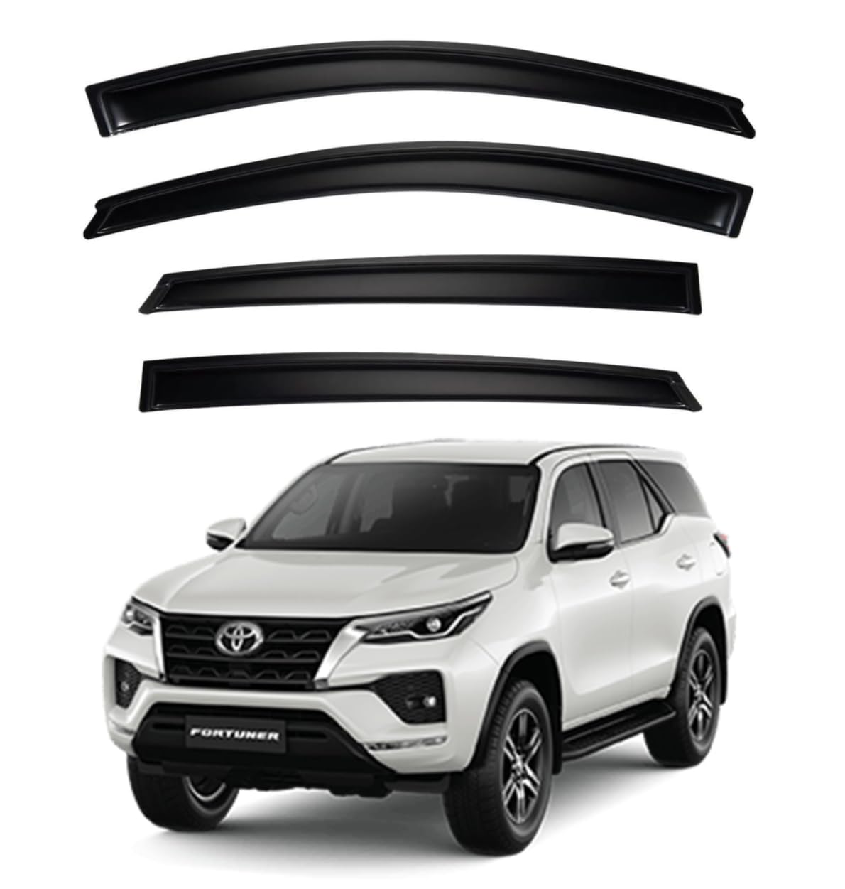 ShopClub Premium Smoke Car Door Visor Front+Rear Sun/Rain Guard Outside Mount Tape-On Window Visors Compatible with Toyo-ta Fortuner Legender (2025)