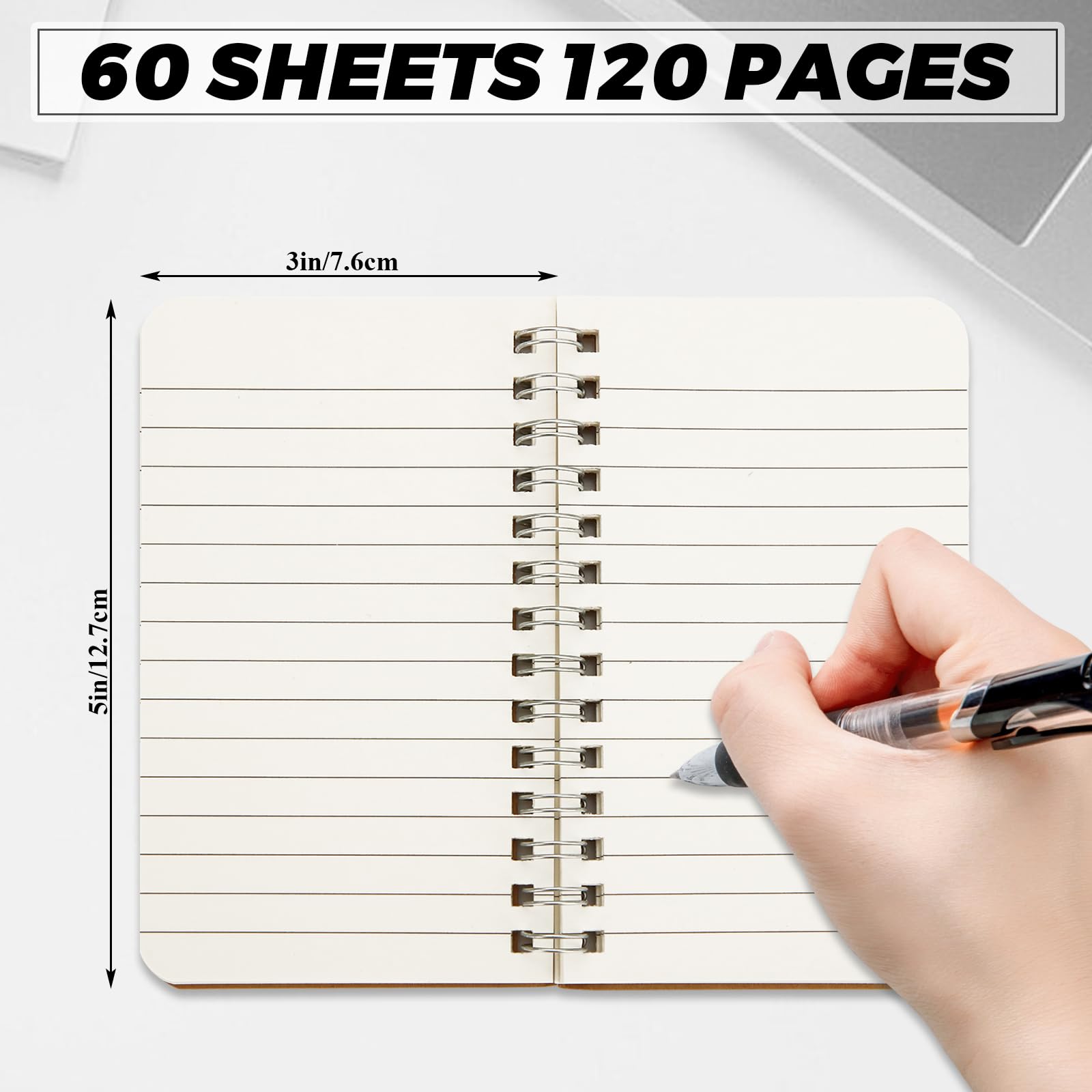 MIVIDE Lot de 60 petits carnets à spirales en vrac, 7,6 x 12,7 cm, mini blocs-notes lignés avec couverture en kraft pour notes, école, affaires, bureau (60 feuilles/120 pages)