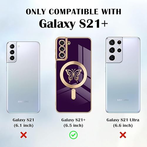 Miniatura 4 de Funda magnética para Samsung Galaxy S21 Plus 5G, bonita funda de lujo con borde chapado de mariposa para mujeres, niñas y hombres, TPU suave, a