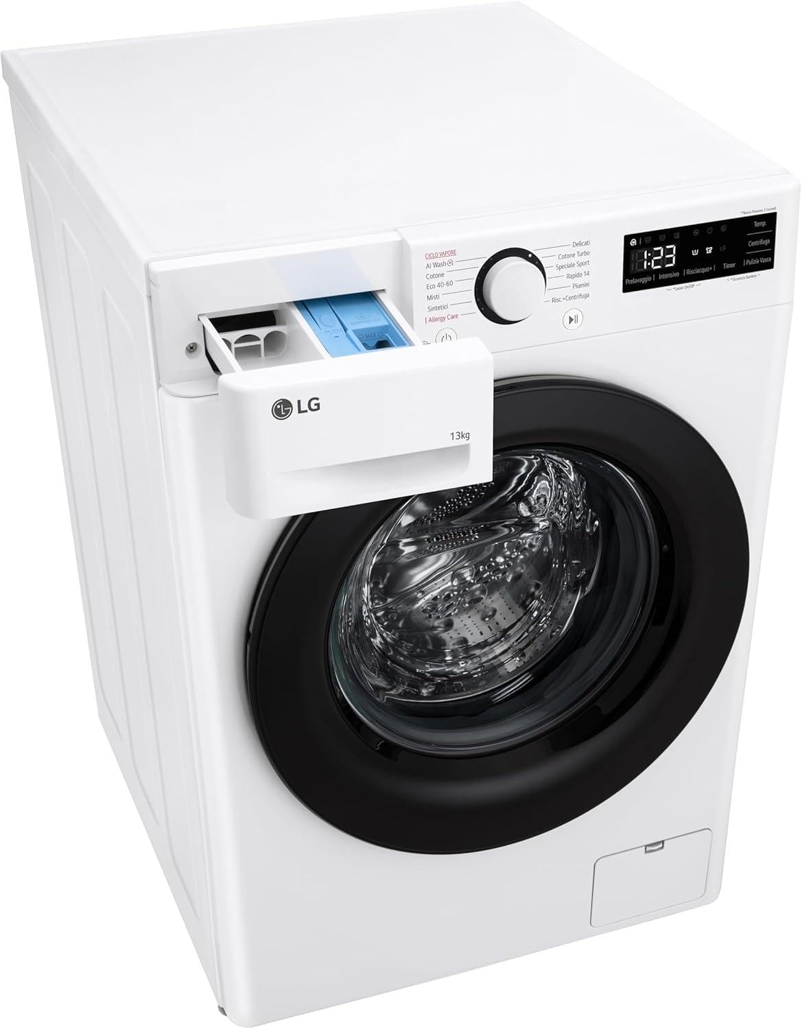 LG AI DD F4R3013NSWB Lavatrice a Carica Frontale 13kg Serie R3, Classe A-20%, 1400 giri, AIWash, Lavaggio a vapore, Motore Direct Drive, Cestello a bolle, Smart Diagnosis, Libera installazione, Bianca
