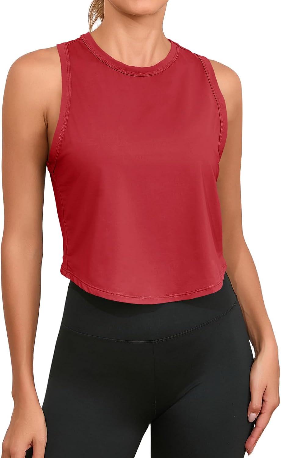 Fisoew Womens Workout Cropped Tank Tops Racerback Sleeveless Crewneck Running Yoga Active Shirts