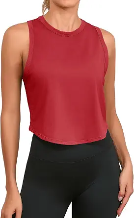 Fisoew Women's Cropped Racerback Workout Tank Top