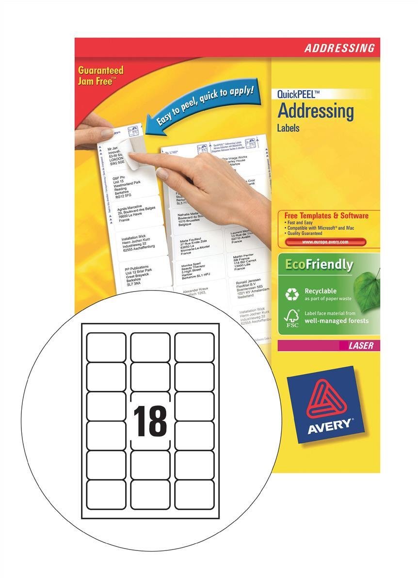 Avery L 7161-250-étiquettes Addresses Removable 63 x 47 mm (4500Labels 7161-250 (L)