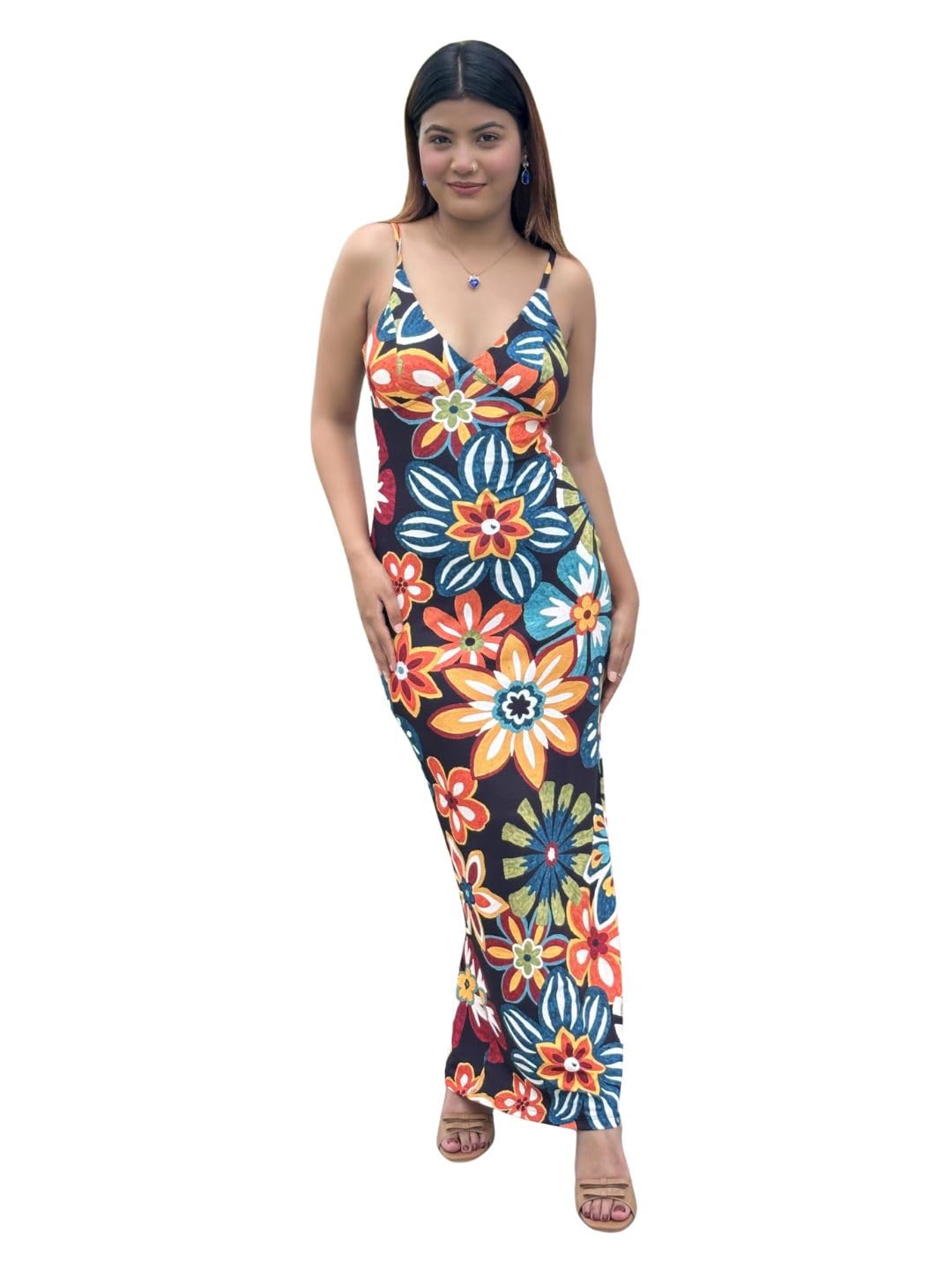 Women's Bodycon Multicolor Cotton Blend Dress Shoulder Straps Dress for Womens Soft & Breathable & Comfortable Outfits for Office, Casual, Festive & Party (11297)-image-1