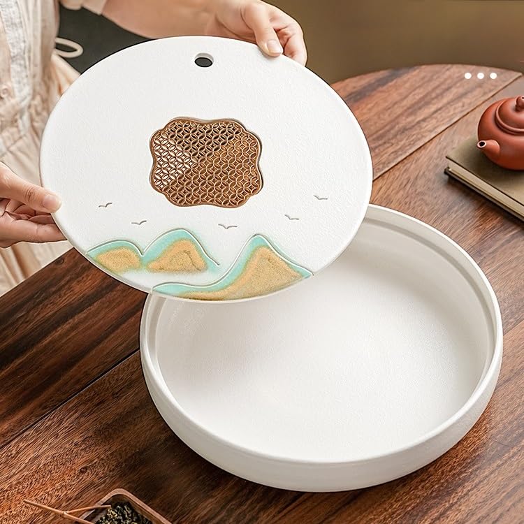 Zestaw do herbaty chińska okrągła taca na herbatę, salon domowa mała taca odpływowa, ceramiczna butelka do przechowywania wody prosty suchy stół herbata herbata morska taca na herbatę chiński zestaw