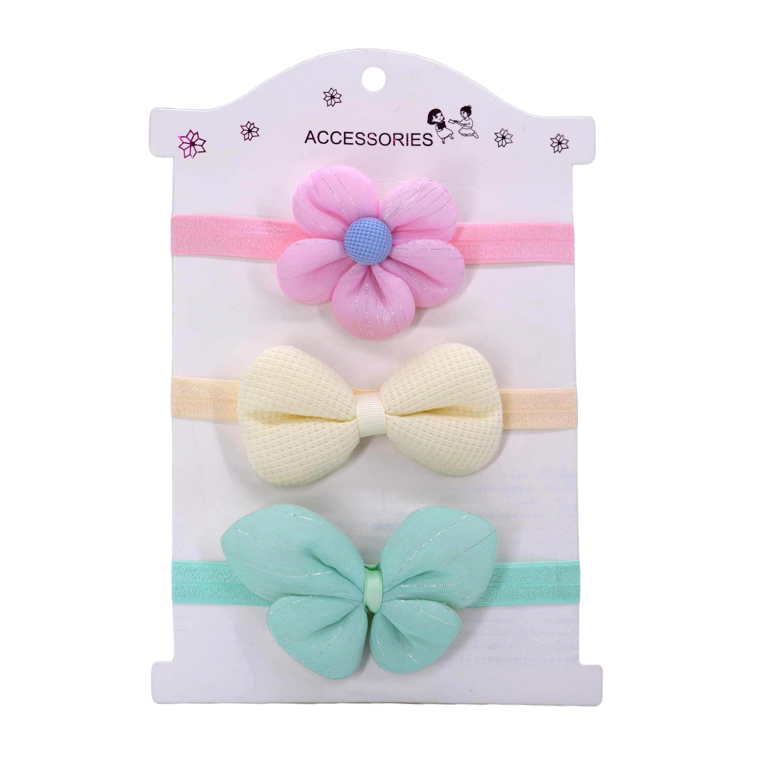 SYGA 3 Pcs Baby Girl Headbands – Flower & Bow Soft Elastic Hairbands for 0–3 Years | Stretchable Non-Slip Infant Toddler Headwraps | Cute Accessories for Birthday & Photoshoot(STYLE-01)-image-23