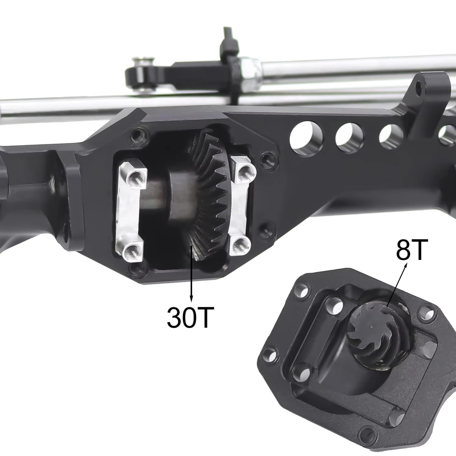 Compatible con Vanquish VS4-10 para Phoenix 1/10 RC Crawler Car, Piezas De Actualización, Eje De Portal Delantero Y Trasero De Aluminio, Conjunto Completo reemplazo RC(Black,1set)