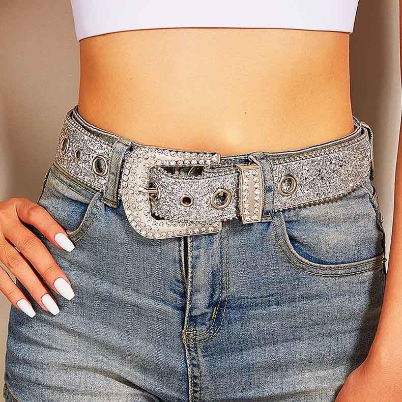 COSYDAYS Rhinestone Belt Silver Sparkly Y2K Jeans Belts Cowgirl Bling for Women2