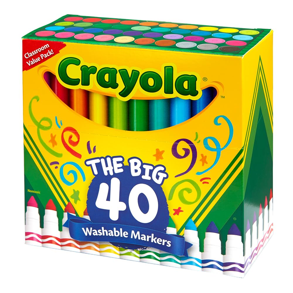 Crayola - Pennarelli ultra puliti, lavabili, 40 colori classici tossici, per bambini e neonati, grande varietà di colori accesi e vivaci, ideali per aule