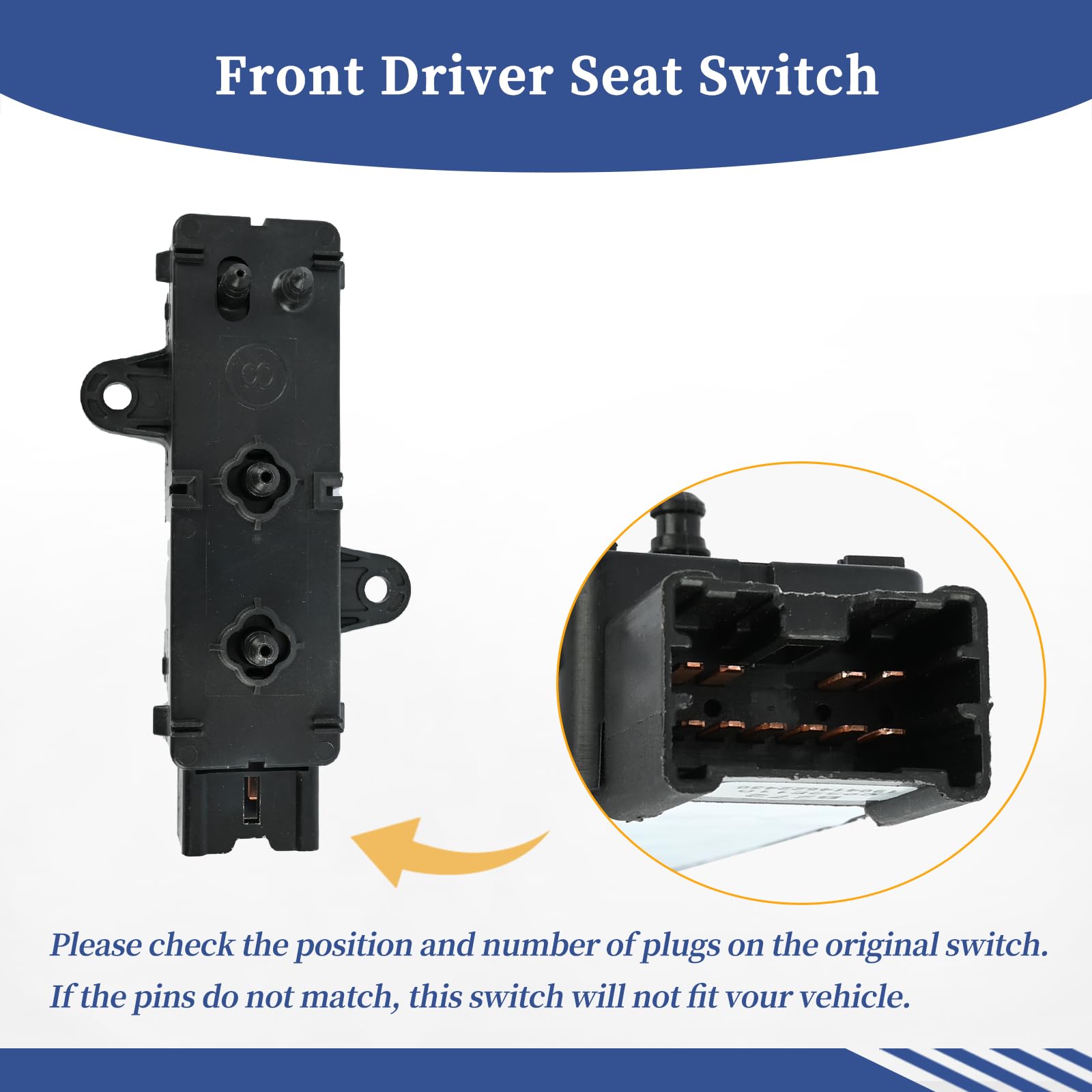 Interruptor de asiento delantero del lado del conductor 870664HA0A 87066-4HA0A compatible con Nissan Maxima 2009-2021│Infiniti Q50 Q60 2015-2021 Interruptor de ajuste de asiento de 8 vías