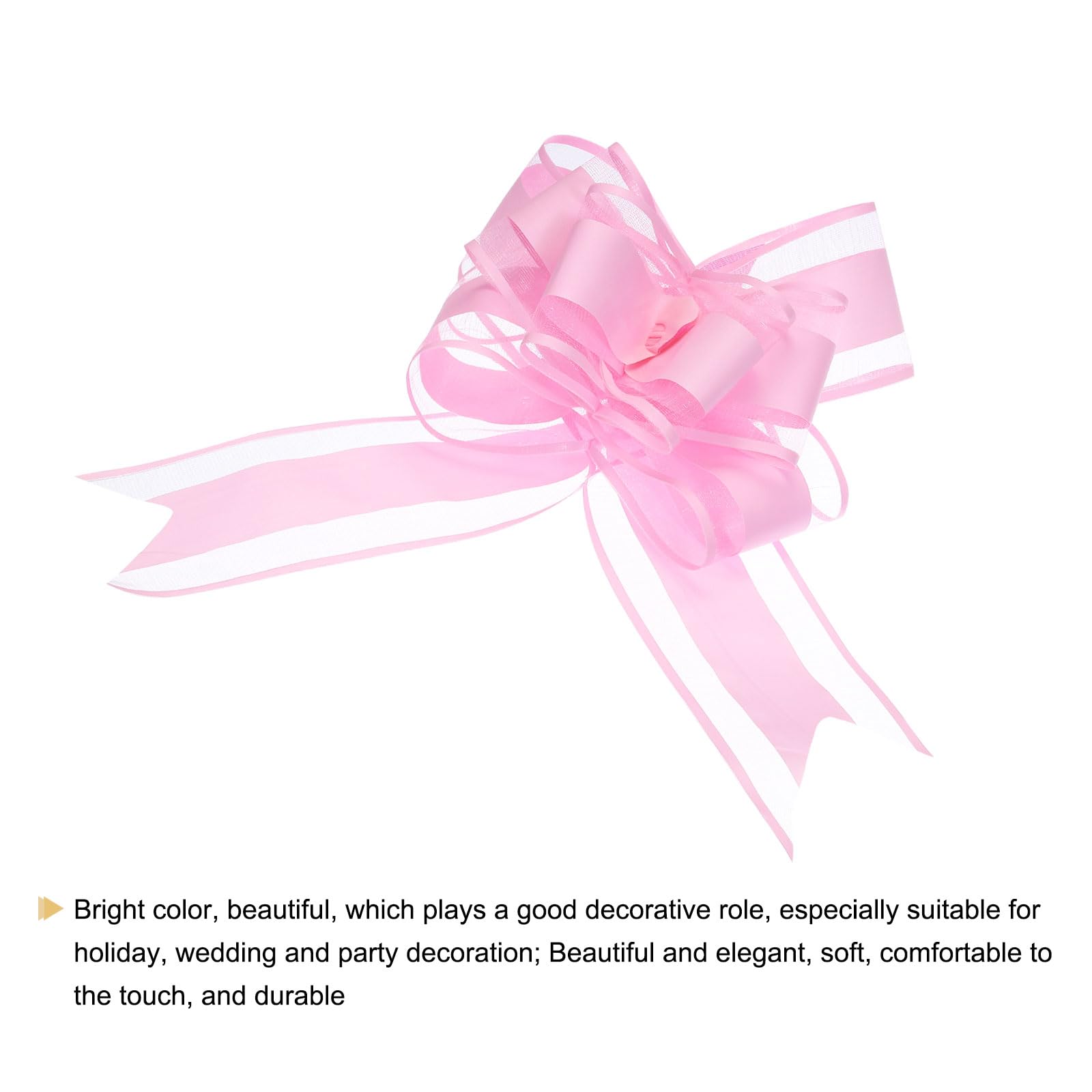 Uxcell 10pcs 9 Inch Giant Large Pull Bow Gift Wrapping Organza Bows Ribbon Pink for Wedding Baskets Presents Christmas - Image 4
