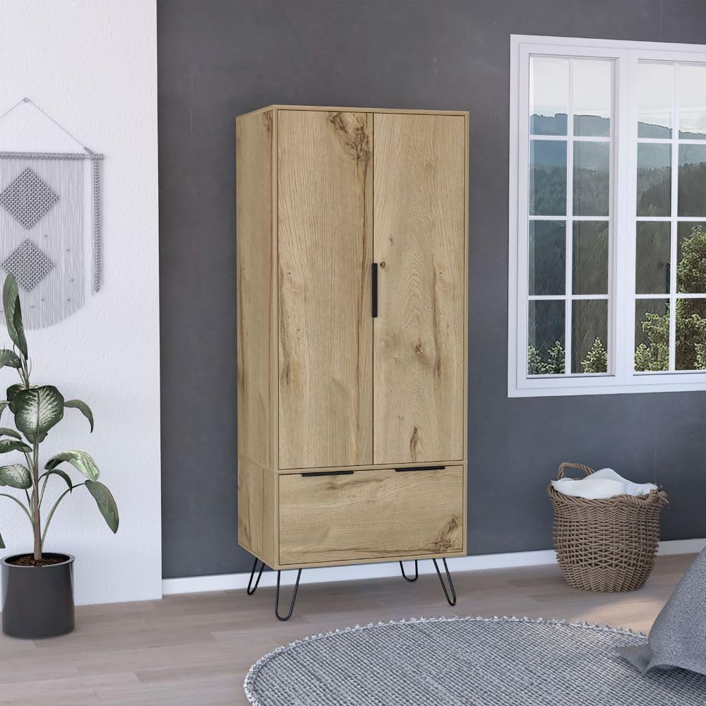 Armoire Skyoner  One Drawer  Double Door Cabinet  Light Oak Finish(D0102Hgedk7)