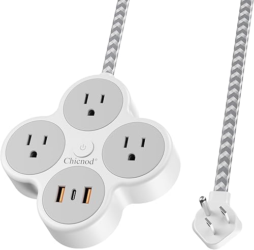 Regleta de alimentación de montaje en pared 6 en 1 con 3 salidas de CA, 2 puertos USB, 1 puerto tipo C  Estación de carga de múltiples salidas para