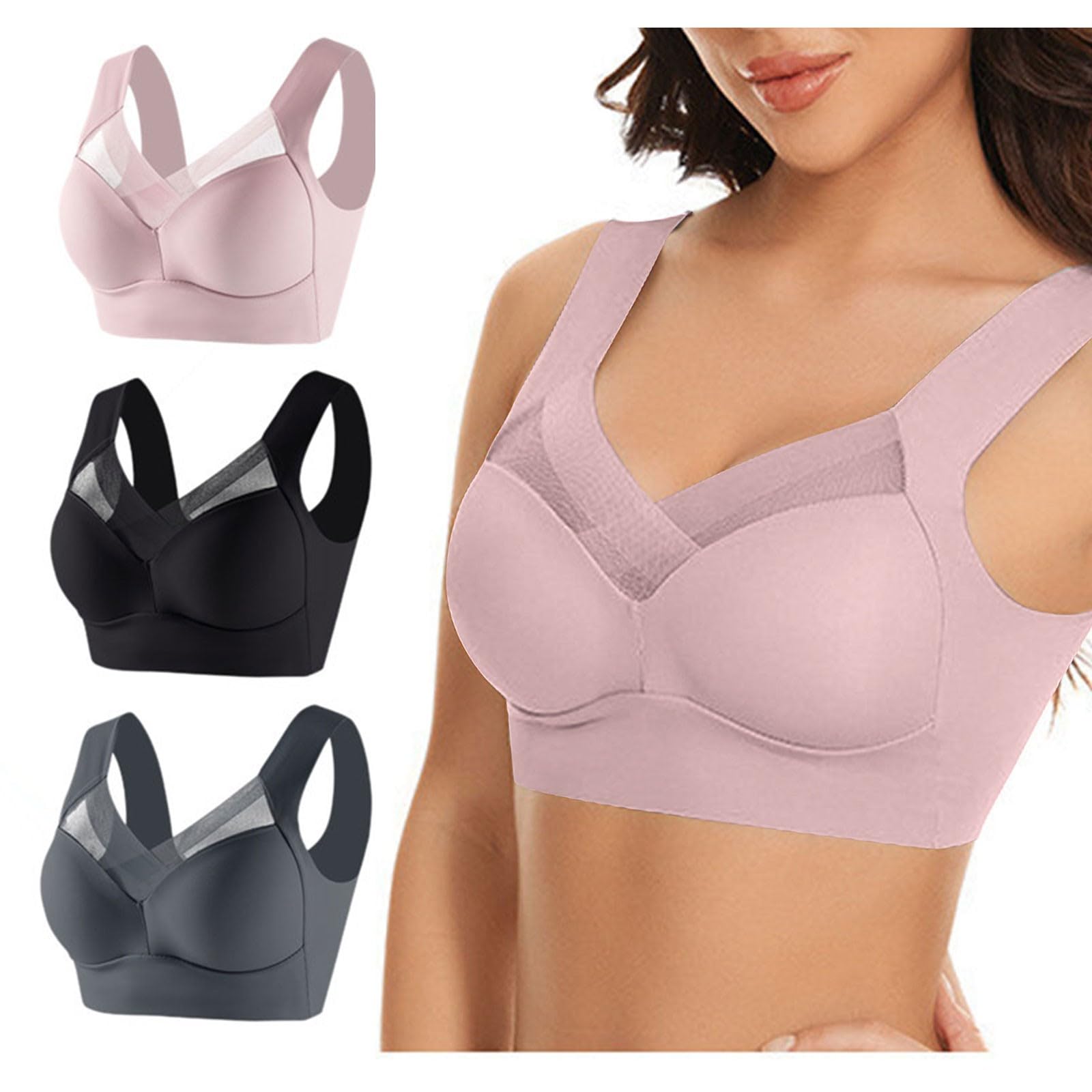 Women Wireless No Underwire Everyday Bras Wirefree Full-Coverage Bra with Thin Side Collection and Daily Bra Multipack