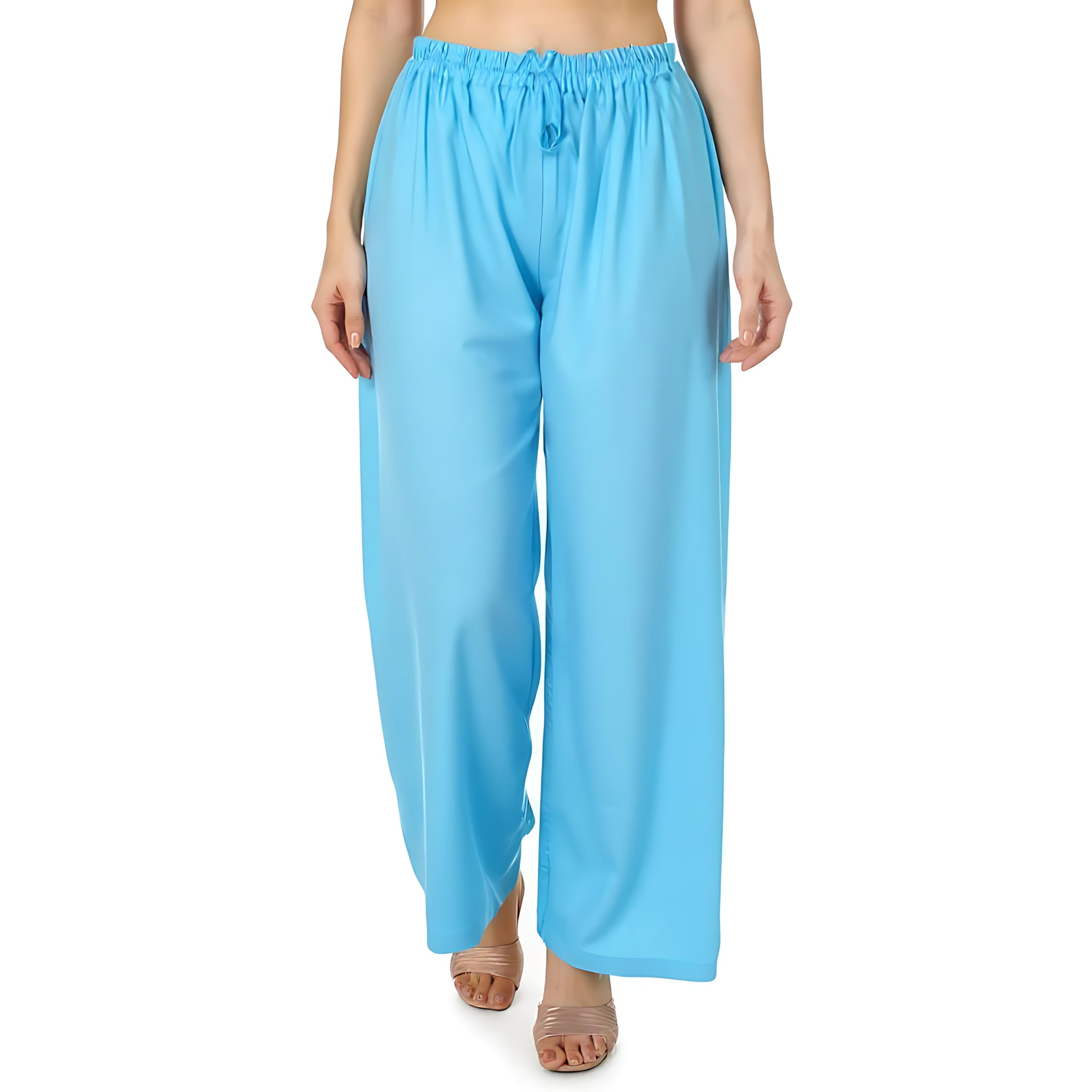 belenziera Sky Blue Palazzo Pants Women - Air-Cool Rayon Summer Bottoms | Snug-Fit Stretch Waist | Vacation-Ready XS-7XL-picture-37