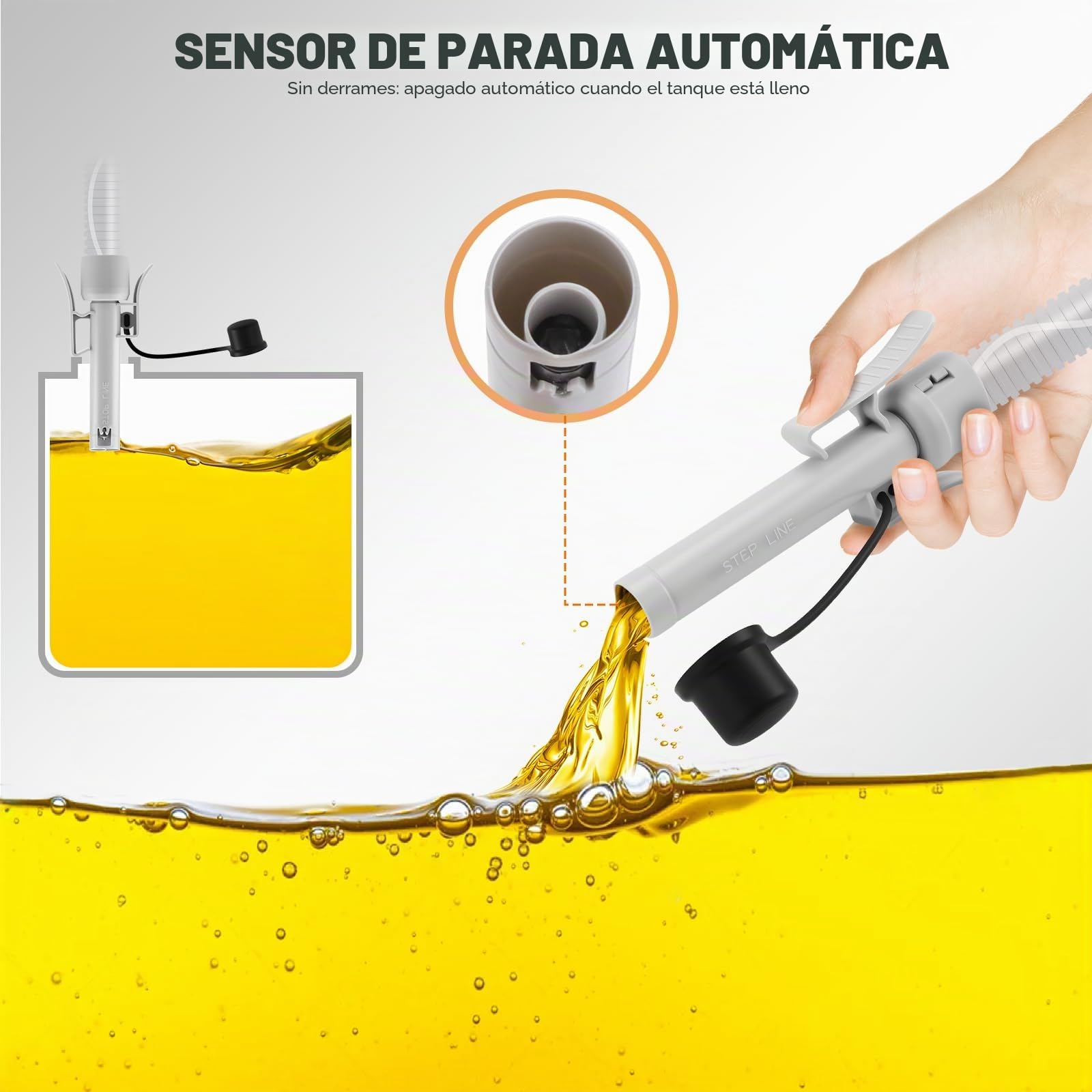 Bomba de Transferencia de Combustible Bomba de Gasolina Funciona con USB-C/AA 10.6 l/min con Parada Automática y Manguera Retráctil, Bomba de Líquido Portátil Transfiere Gasolina Gasoil Combustible